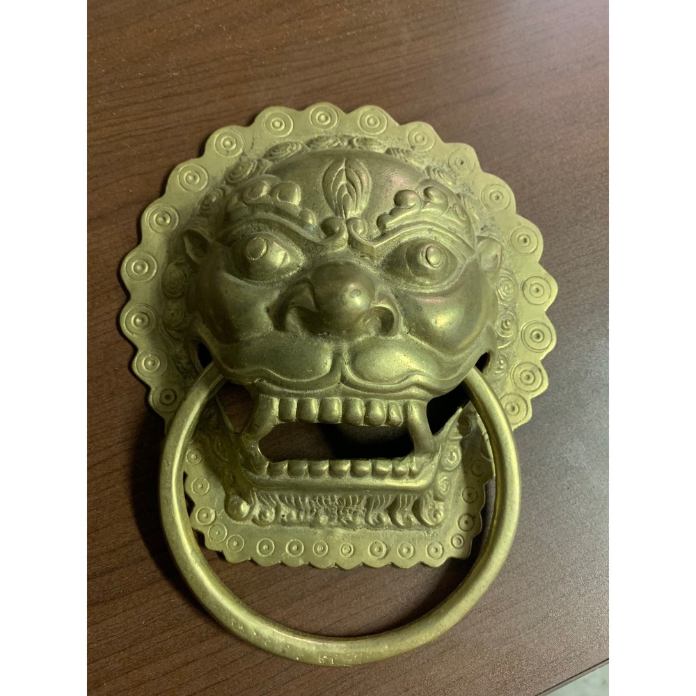 Vintage Brass Foo Dog Lion Head Door Knocker Large Heavy Duty Metal Hardware